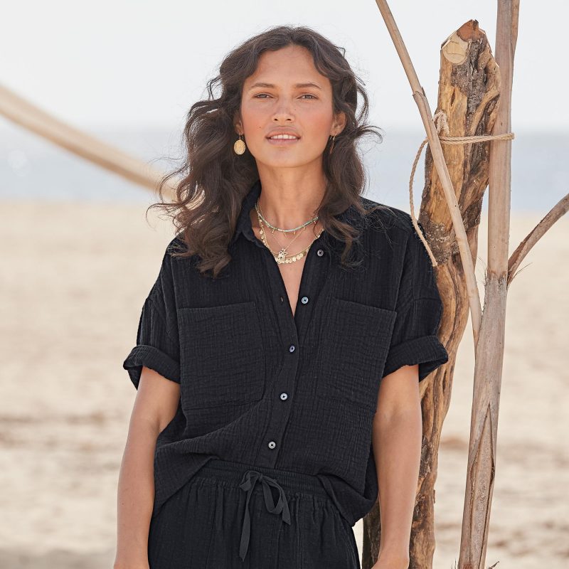 Mara Gauze Camp Shirt. Petite